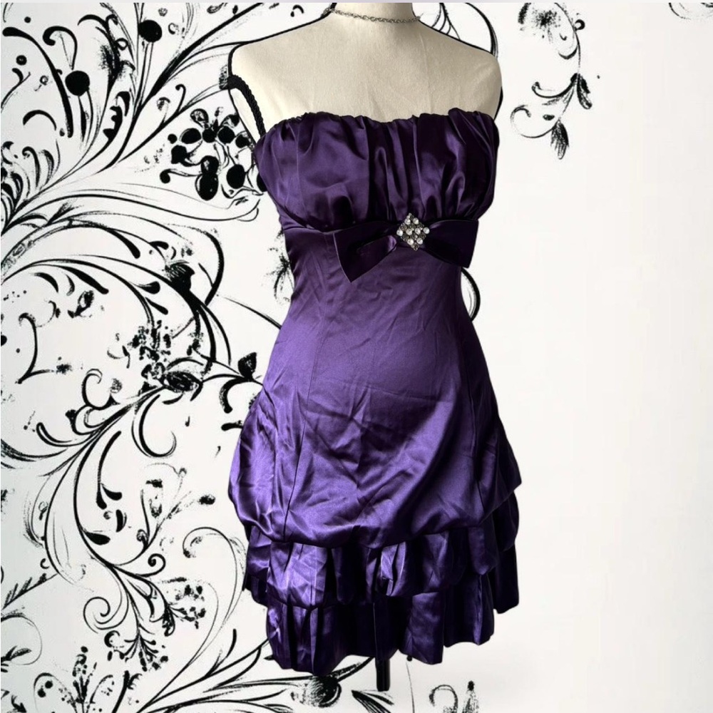 Teeze Me Purple Strapless  Dress with Bow